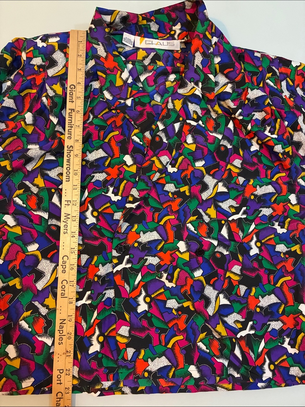 AMAZING vintage 1980s?  Chaus  Abstract colors pop double breasted blouse - Picture 6 of 11